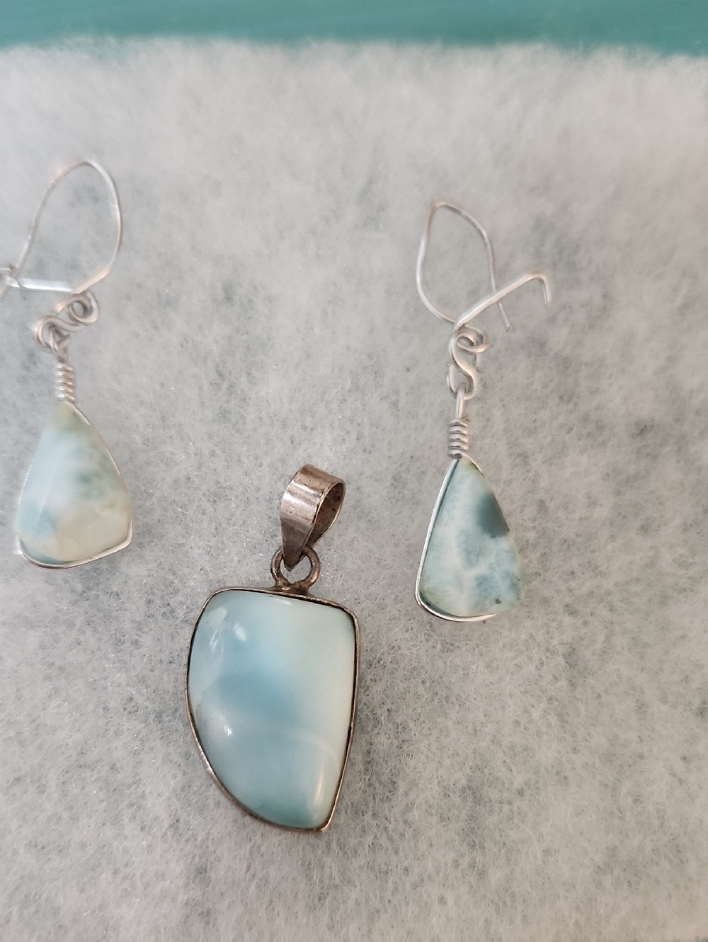 LARIMAR STERLING SILVER 925 PENDANT AND MATCHING DROP / DANGLE EARRINGS